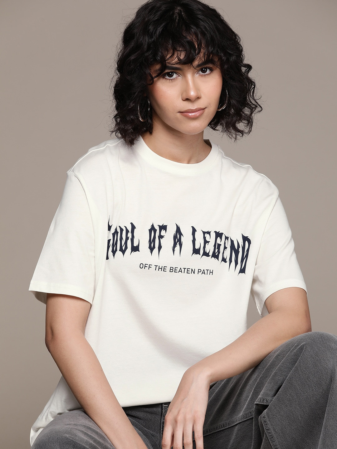

The Roadster Lifestyle Co. Printed Relaxed Pure Cotton T-shirt, White
