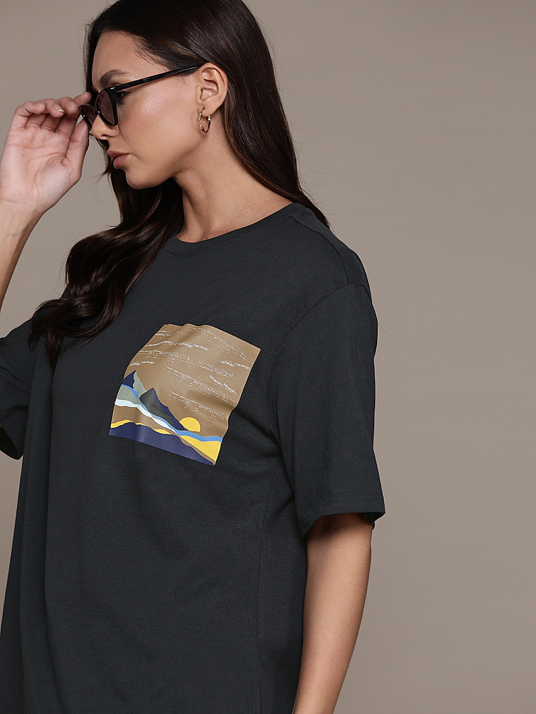 

The Roadster Lifestyle Co. Printed Detail Pure Cotton Oversized T-shirt, Black