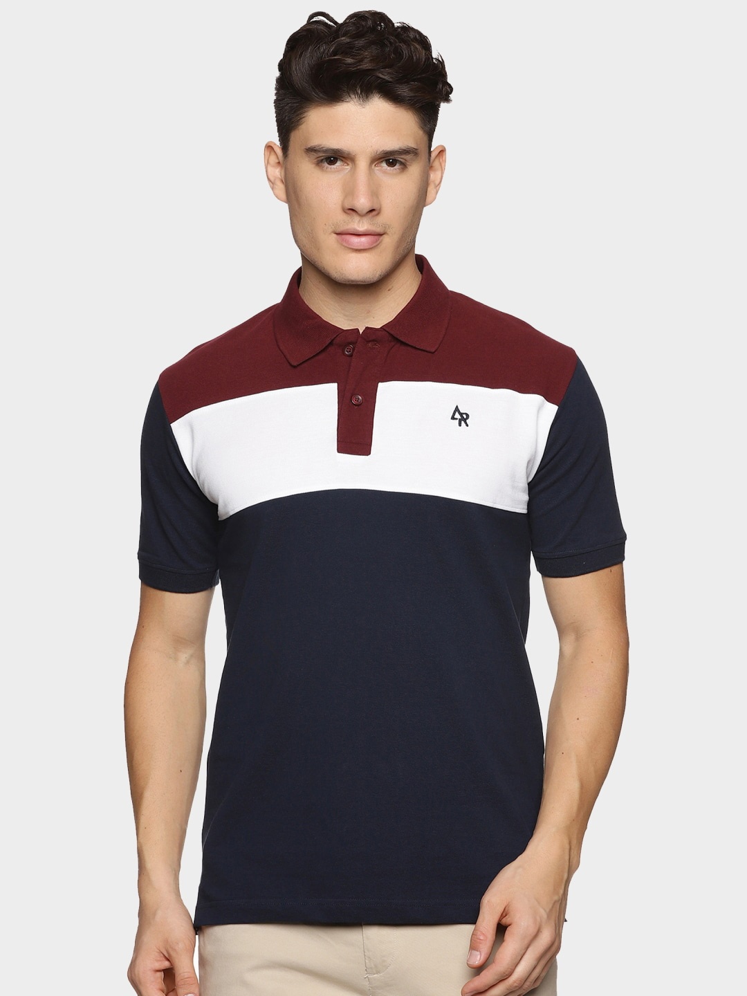 

ADRO Colourblocked Cotton Polo Collar T-shirt, Maroon