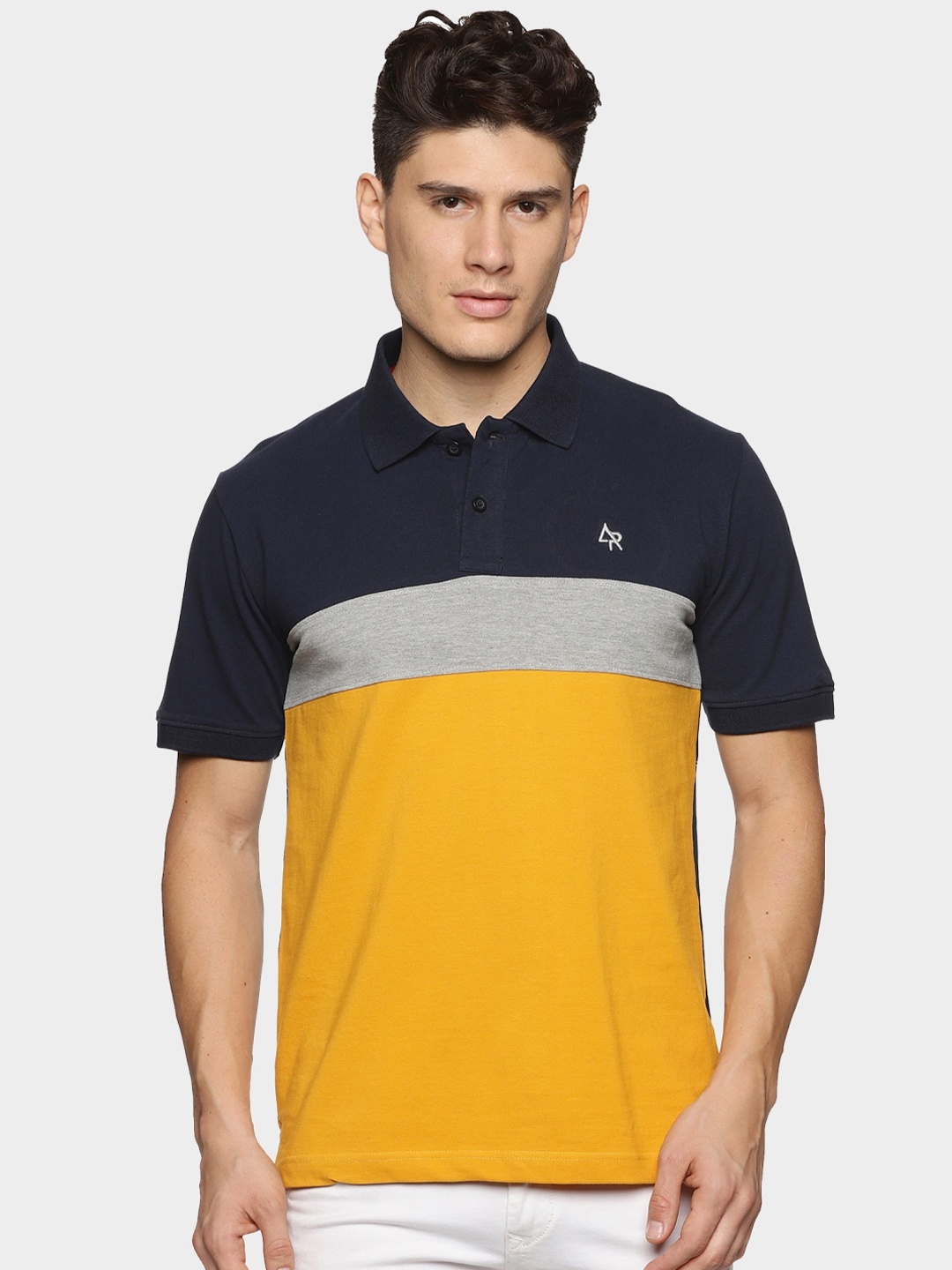 

ADRO Colourblocked Cotton Polo Collar T-shirt, Mustard