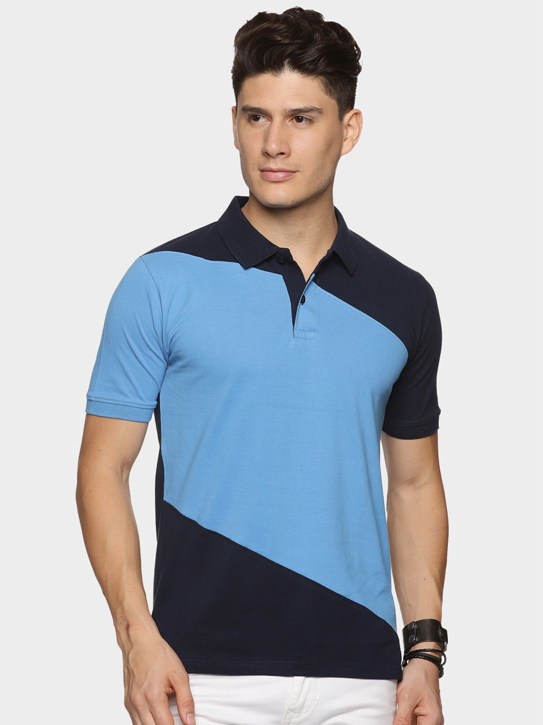 

ADRO Colourblocked Cotton Polo Collar T-shirt, Navy blue