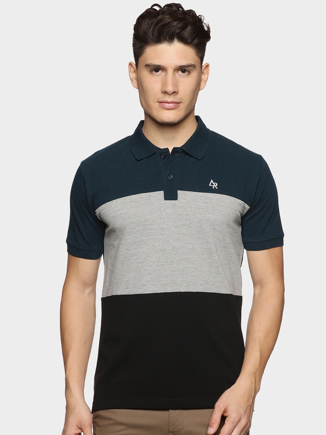 

ADRO Colourblocked Cotton Polo Collar T-shirt, Teal