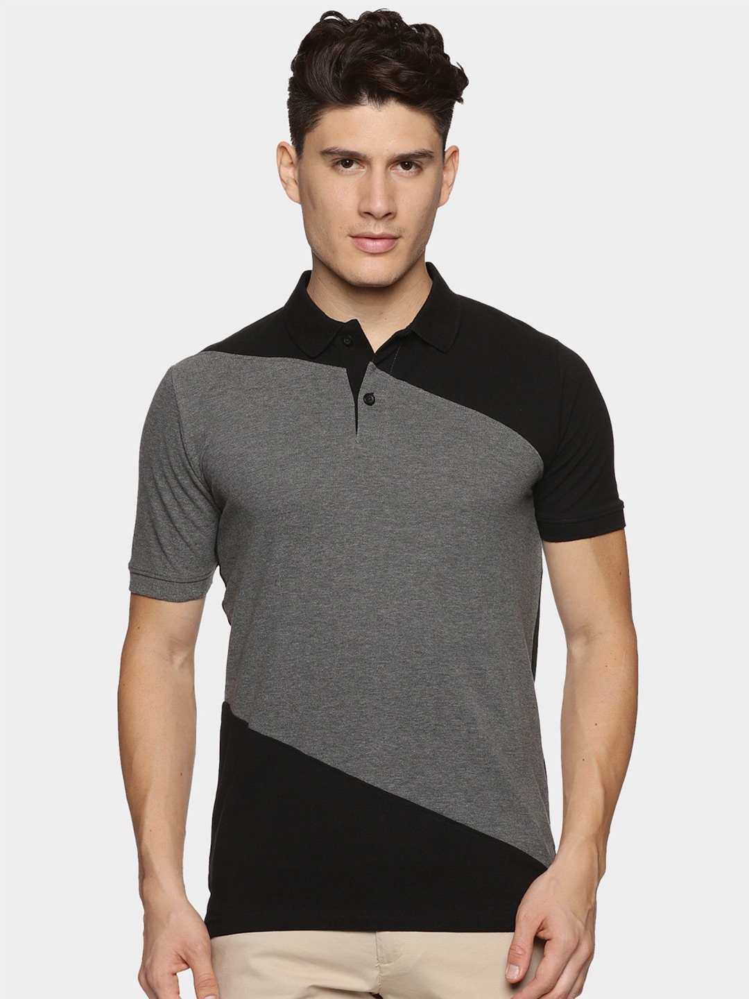 

ADRO Colourblocked Cotton Polo Collar T-shirt, Black