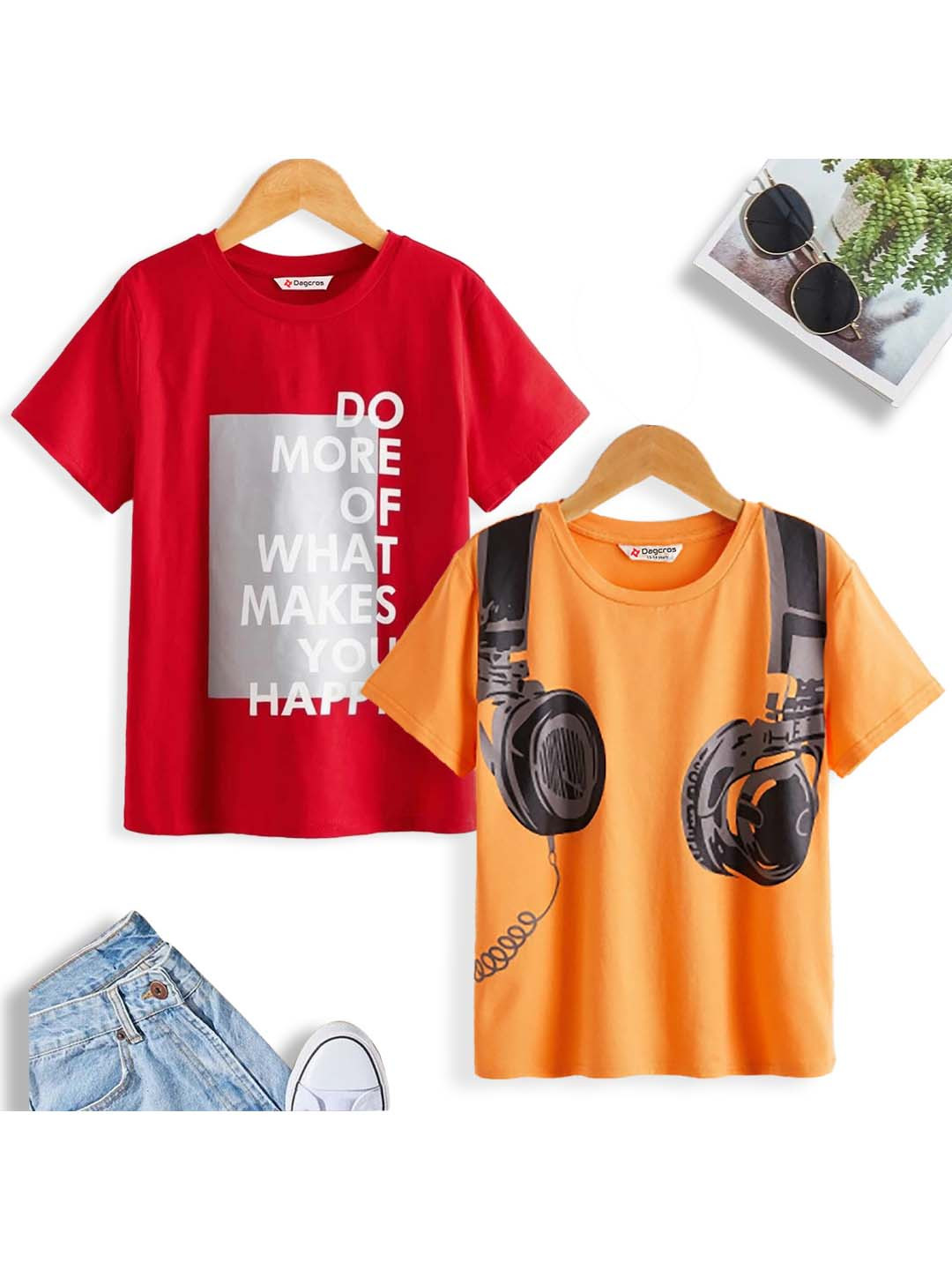

BAESD Boys Pack of 2 Graphic Printed Cotton T-shirts, Yellow