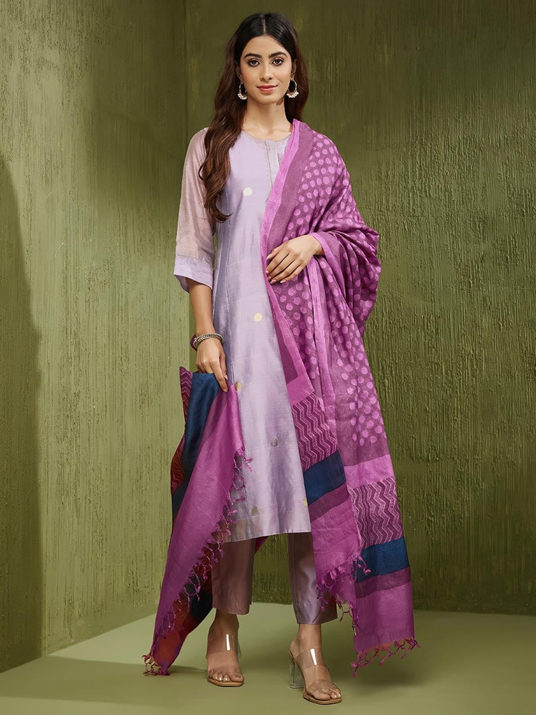 

Fabindia Polka Dots Printed Silk Dupatta, Purple