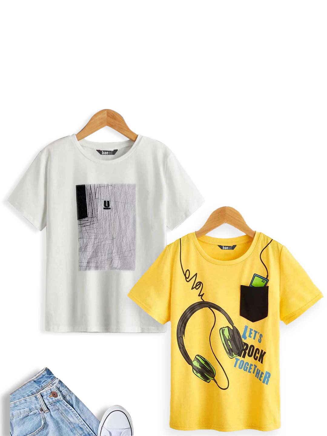 

BAESD Boys Pack of 2 Printed Pure Cotton Tshirt, Beige