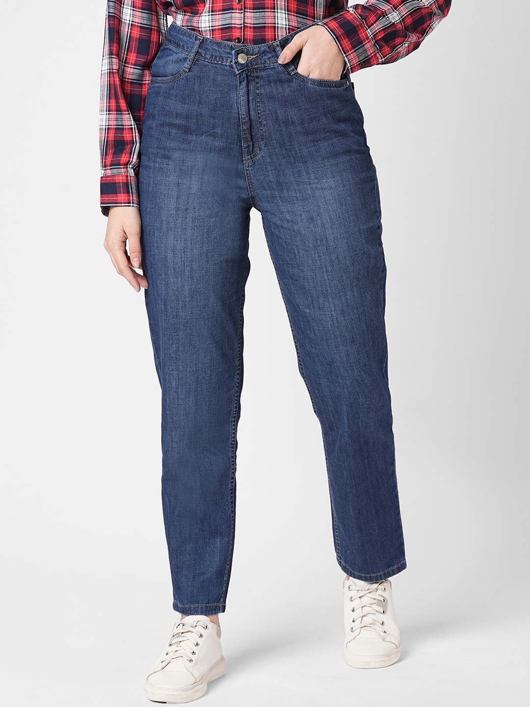 

Kraus Jeans Women High-Rise Light Fade Mom Fit Jeans, Blue