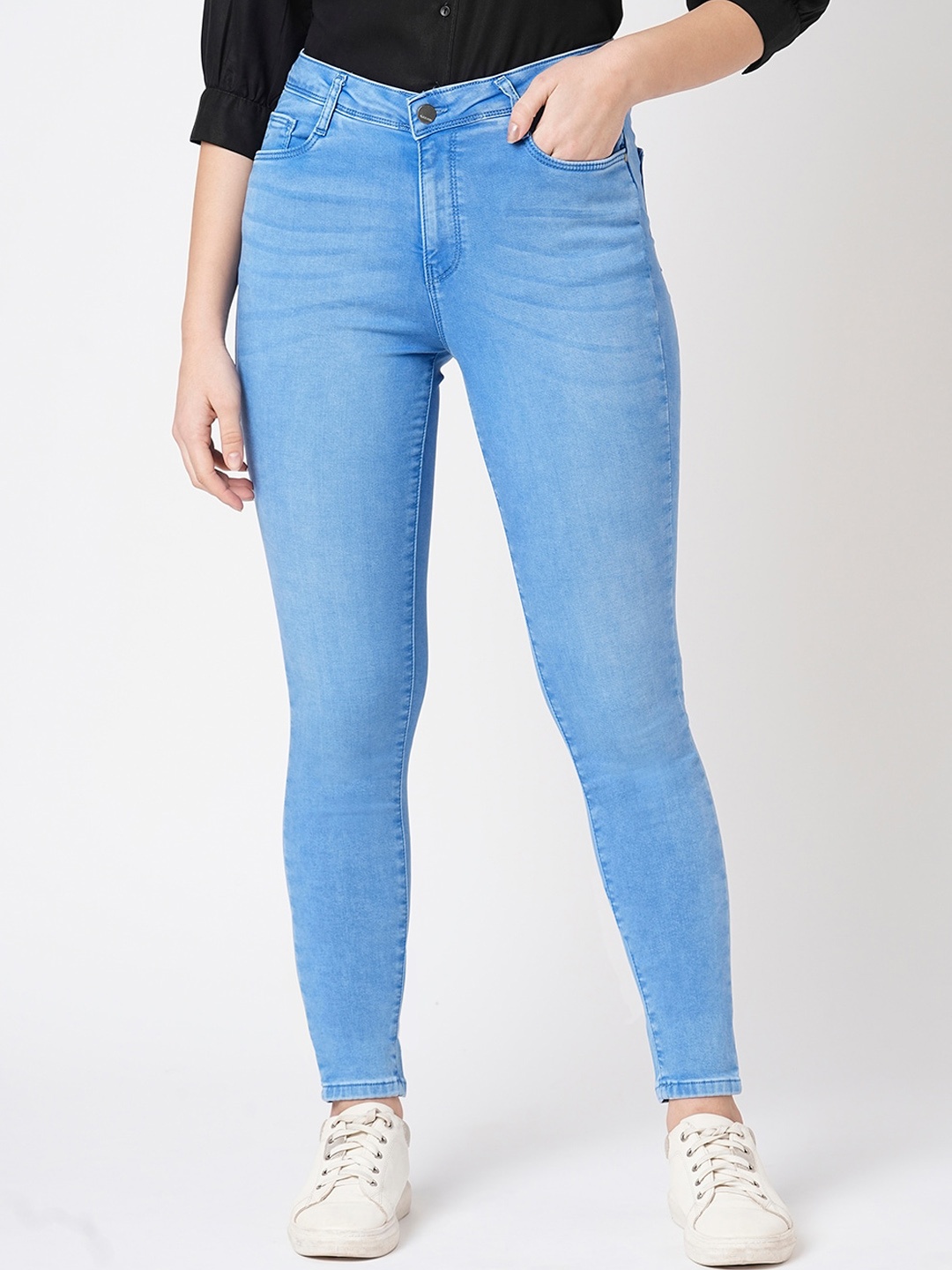 

Kraus Jeans Women Skinny Fit High-Rise Light Fade Stretchable Jeans, Blue