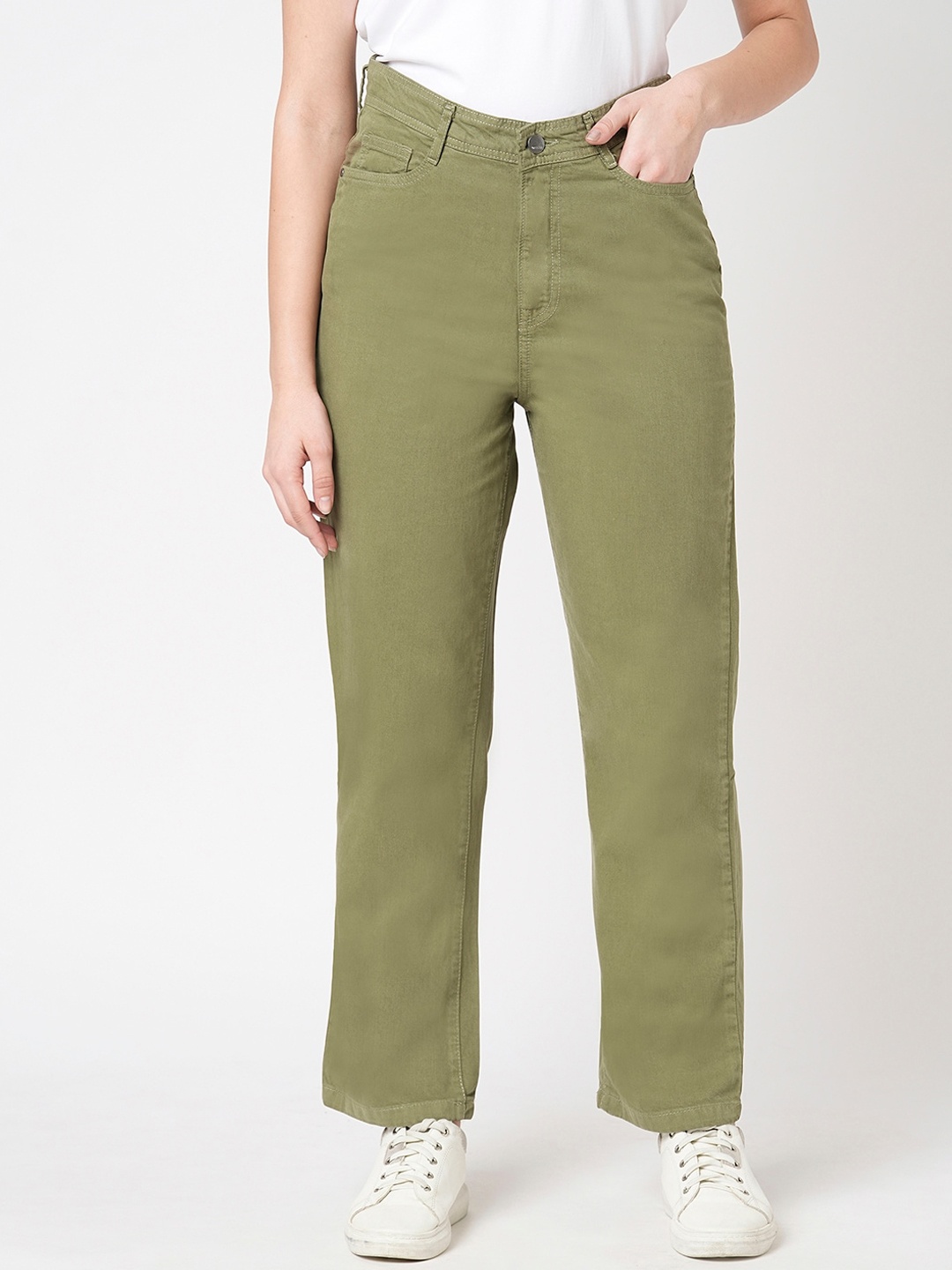 

Kraus Jeans Women Straight Fit High-Rise Clean Look Jeans, Olive