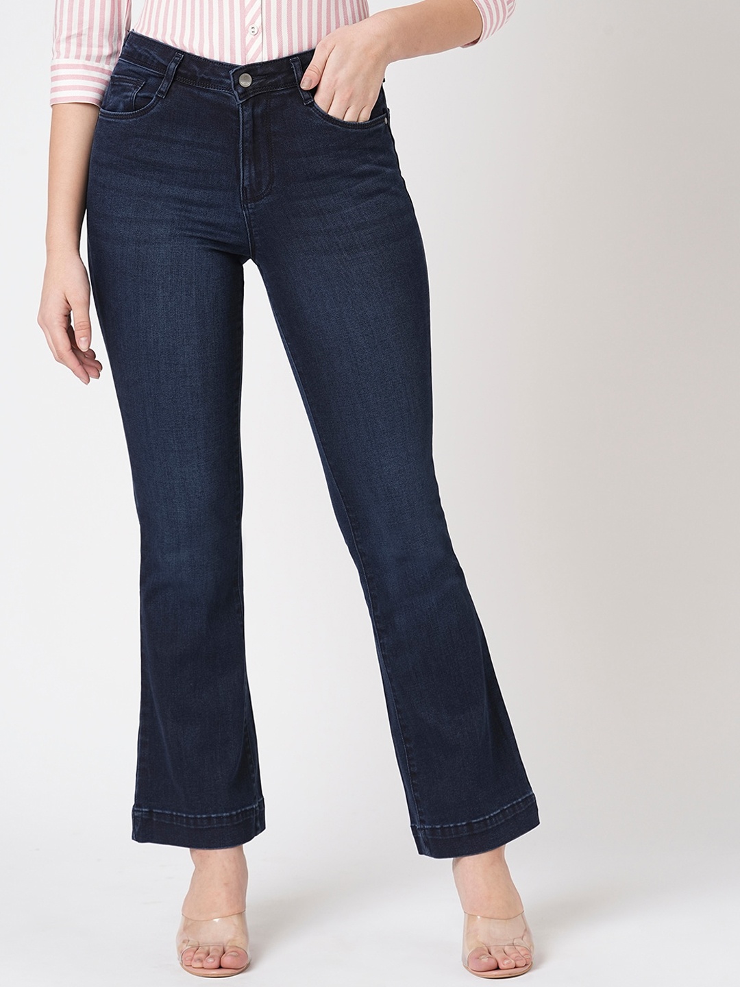 

Kraus Jeans Women Bootcut High-Rise Light Fade Stretchable Jeans, Blue