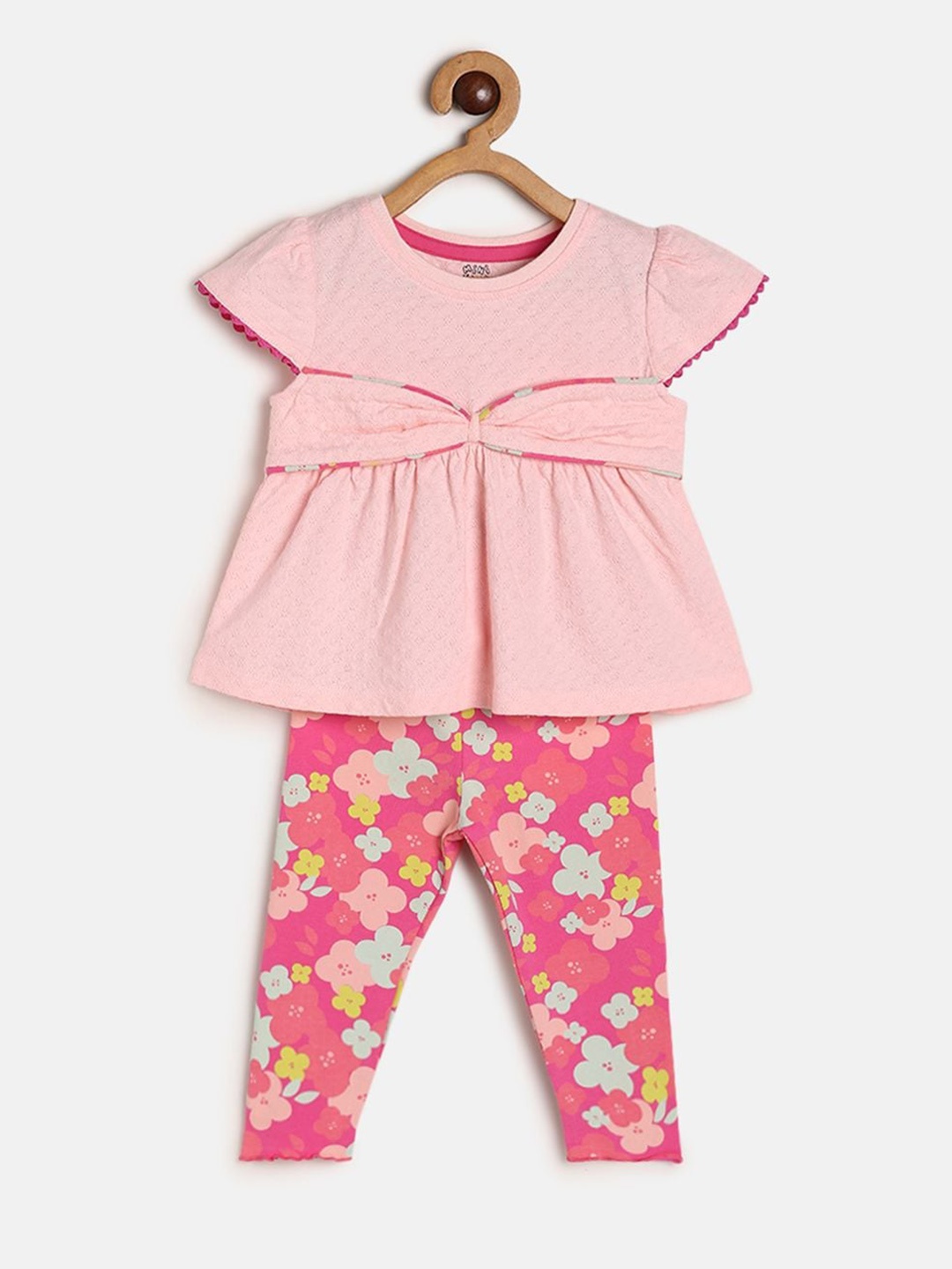 

MINI KLUB Girls Printed Pure Cotton Top with Trousers, Pink