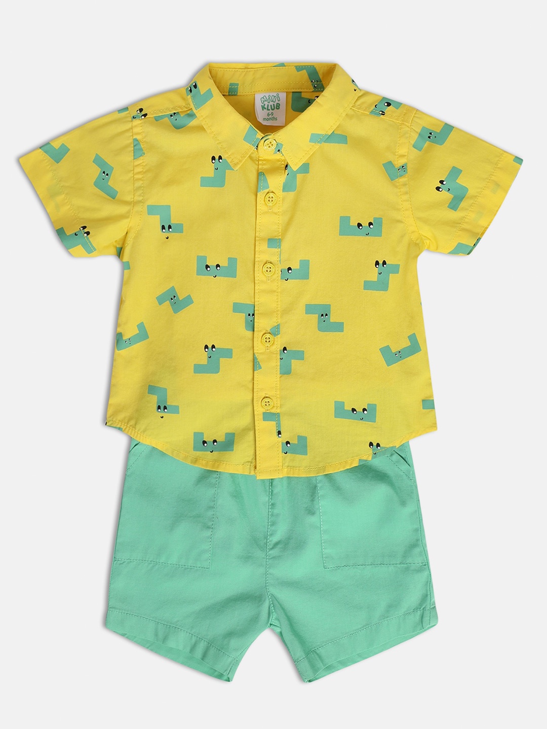 

MINI KLUB Boys Printed Pure Cotton Shirt with Shorts, Green