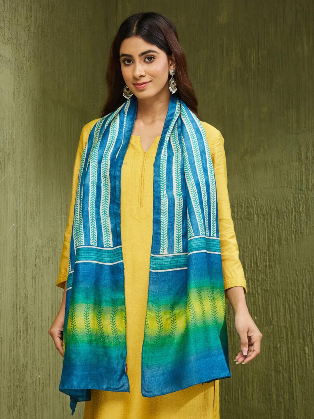 

Fabindia Striped Silk Stole, Teal