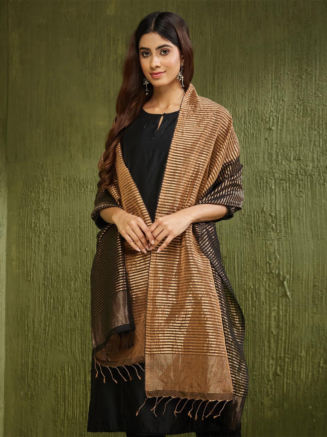 

Fabindia Striped Stole, Gold