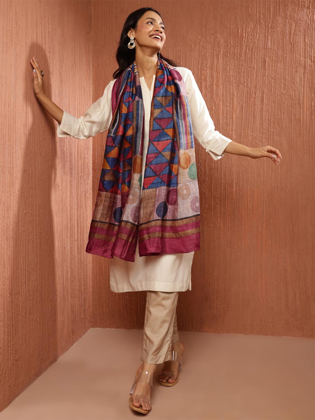 

Fabindia Geometric Printed Silk Stole, Blue