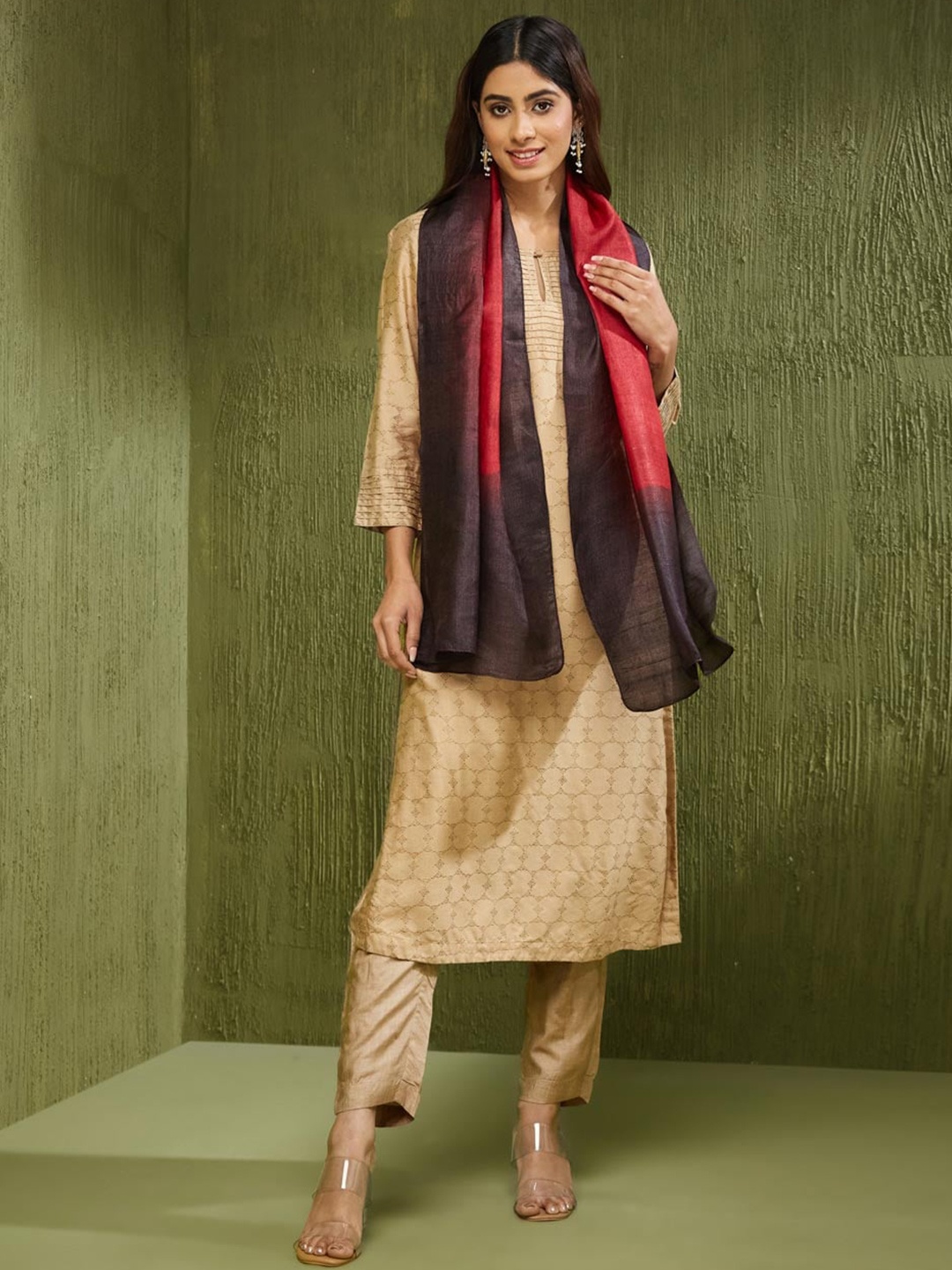 

Fabindia Colourblocked Silk Stole, Red