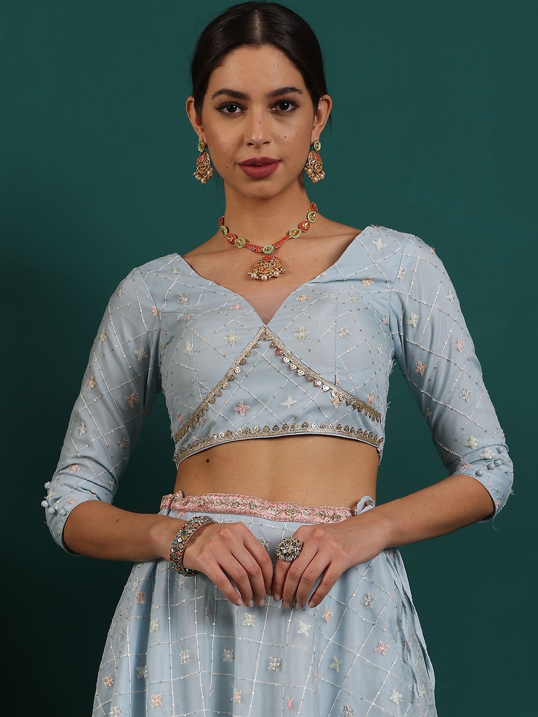

Ethnovog Embroidered Organza Saree Blouse, Blue