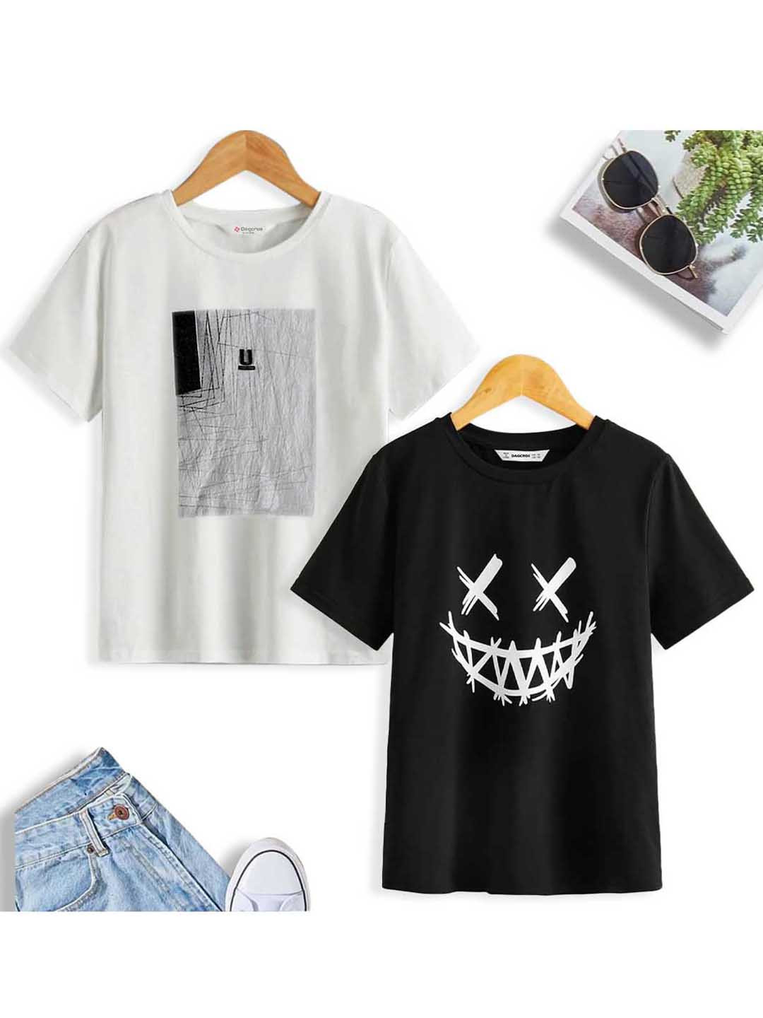 

BAESD Boys Pack of 2 Hooded Printed Pure Cotton Tshirt, Black