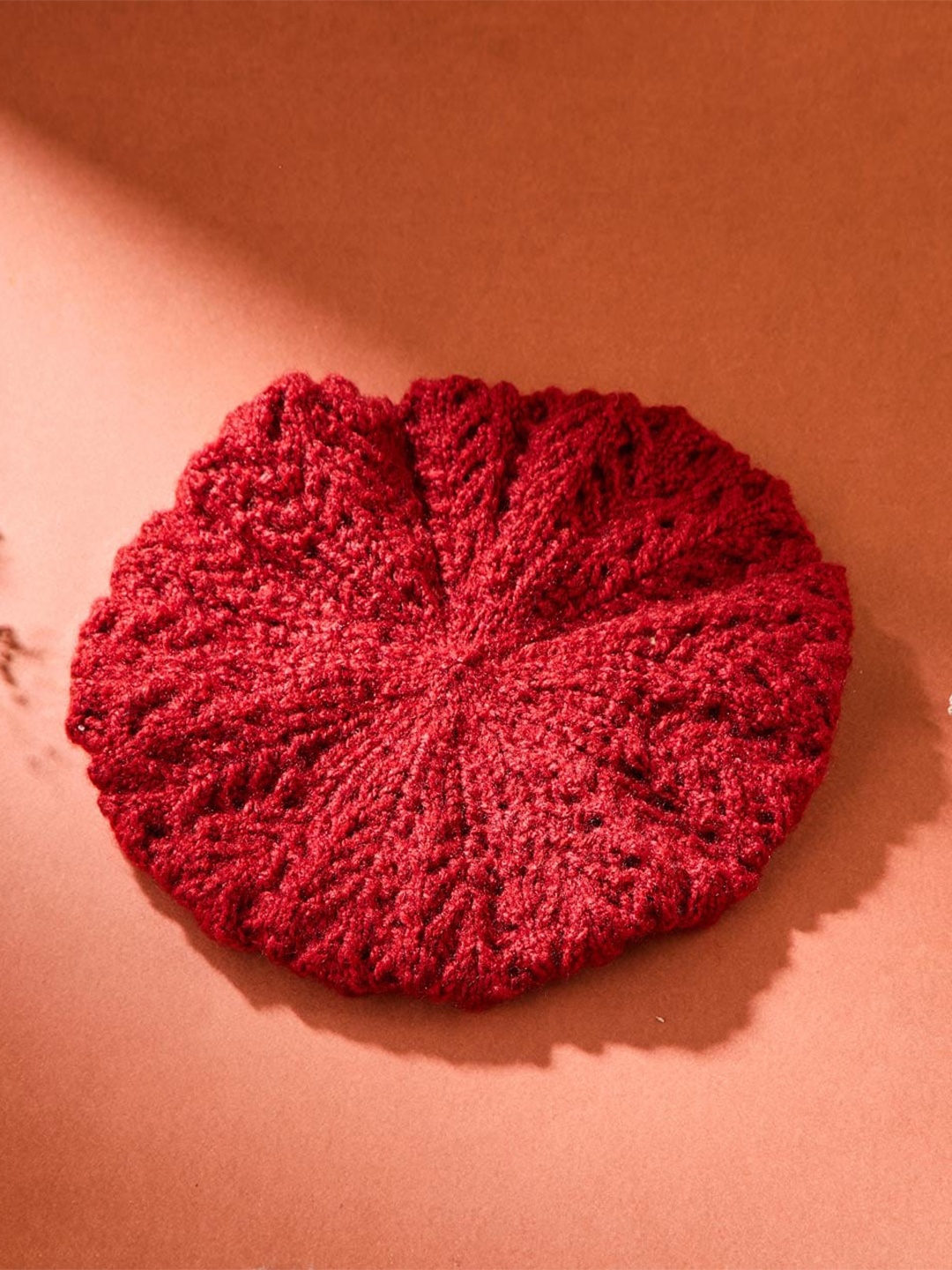 

Fabindia Women Self Design Acrylic Beanie, Red