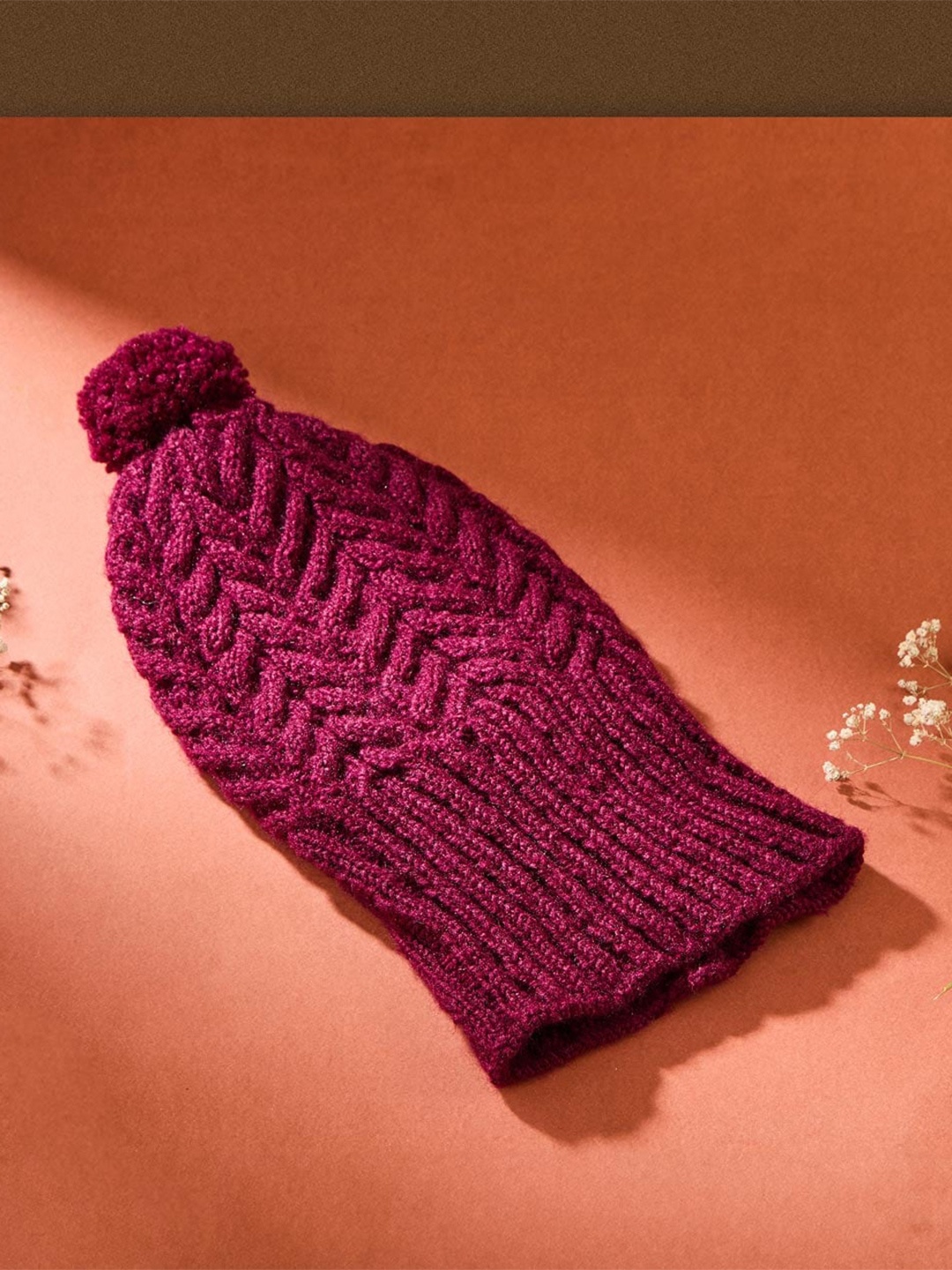 

Fabindia Women Self Design Acrylic Beanie, Maroon