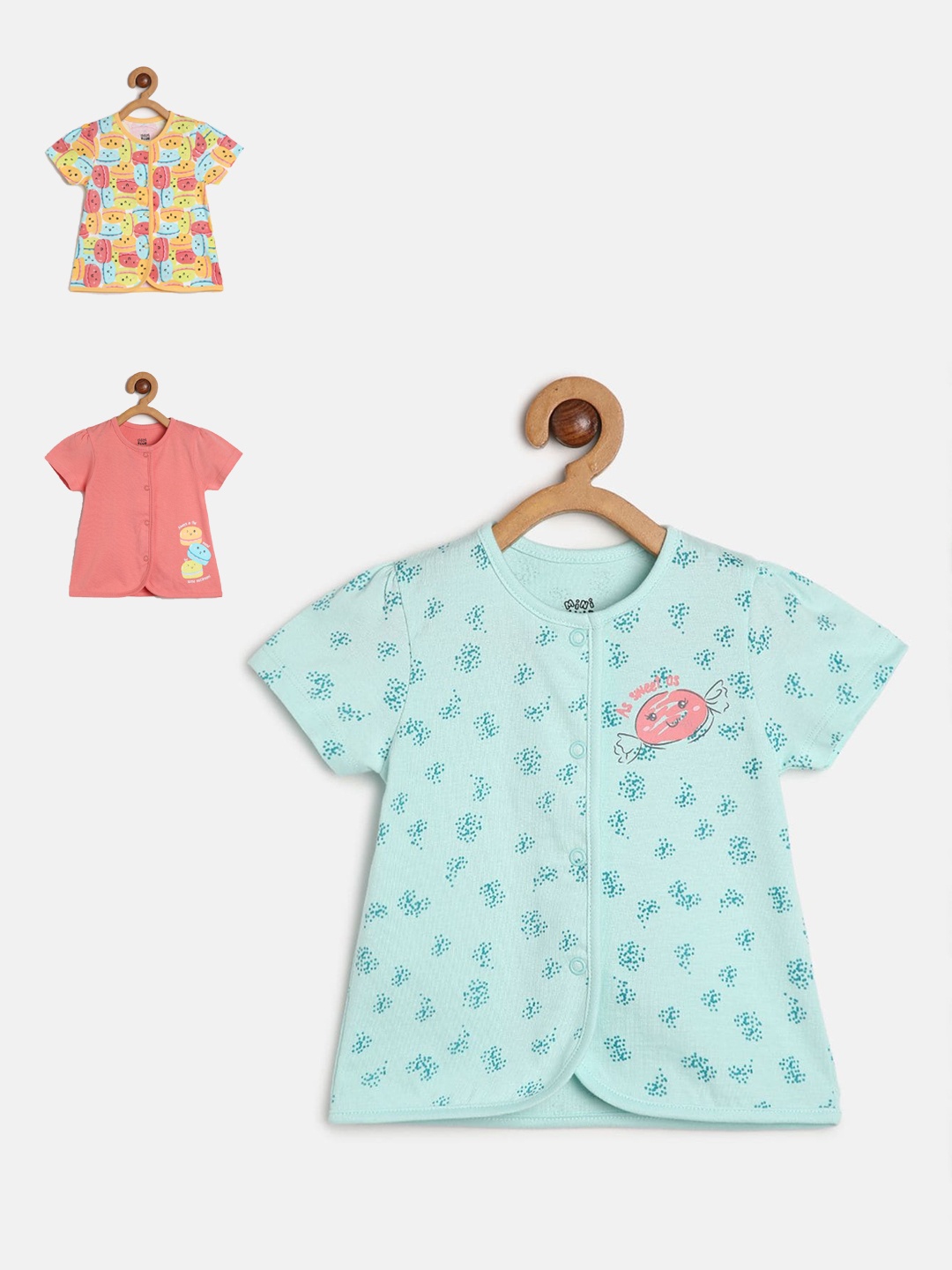 

MINI KLUB Infant Girls Pack Of 3 Printed Pure Cotton Jhablas, Blue