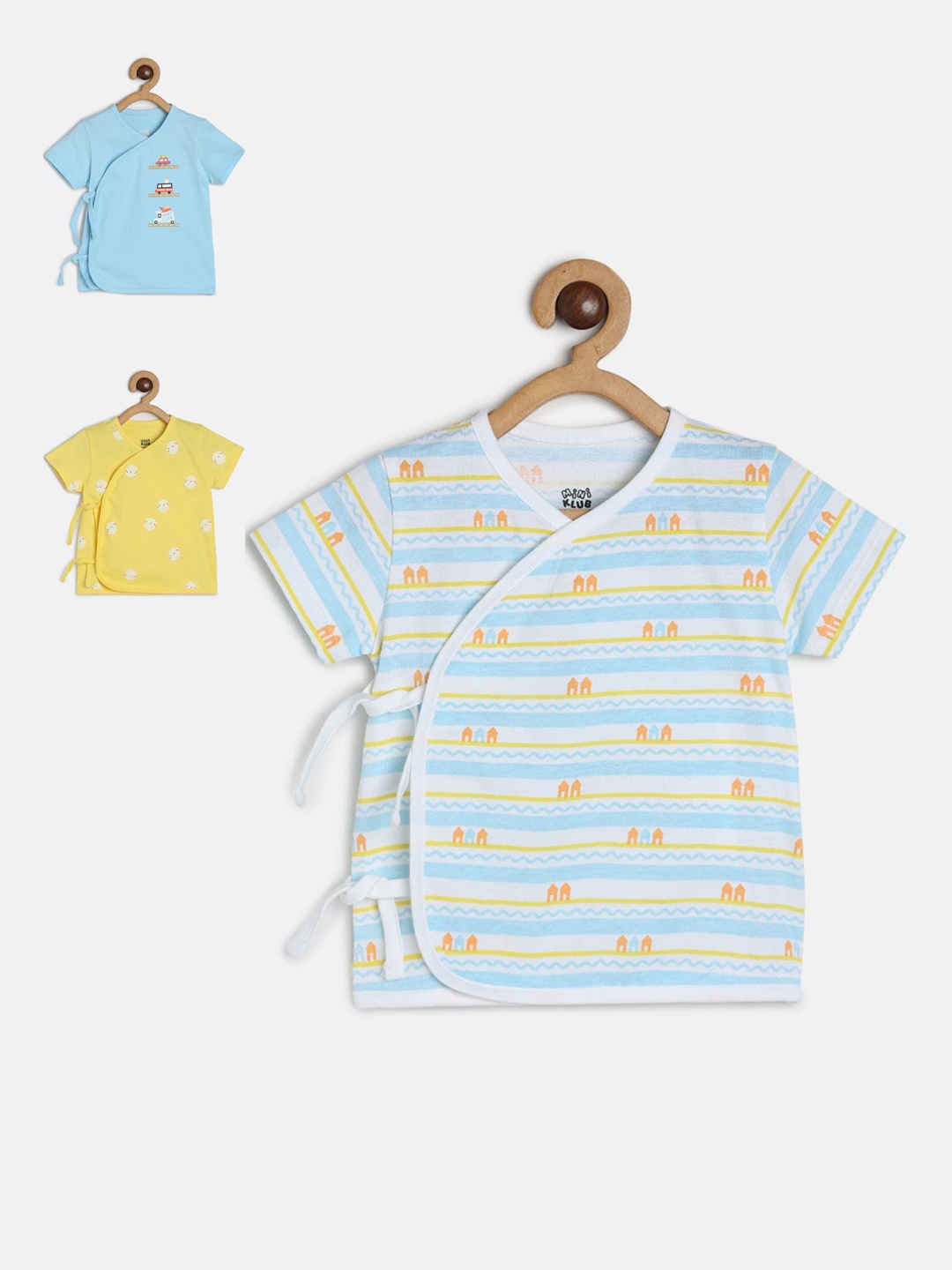 

MINI KLUB Infant Boys Pack Of 3 Printed Pure Cotton Jhablas, Blue