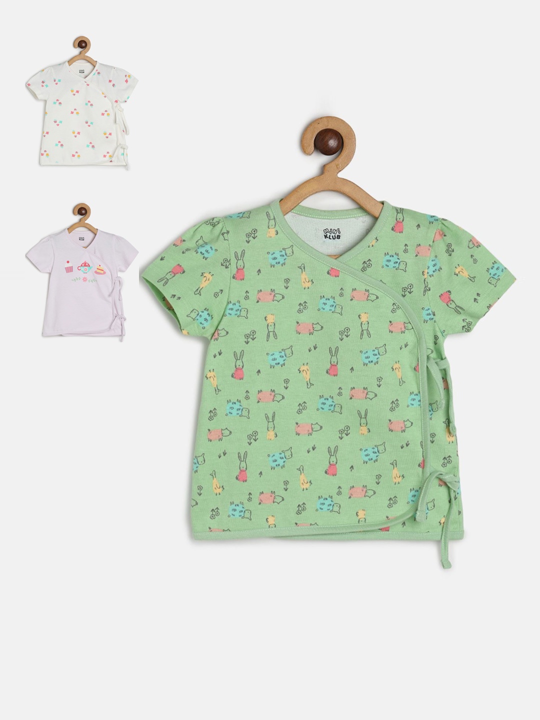 

MINI KLUB Infant Girls Pack Of 3 Printed Pure Cotton Jhablas, Green