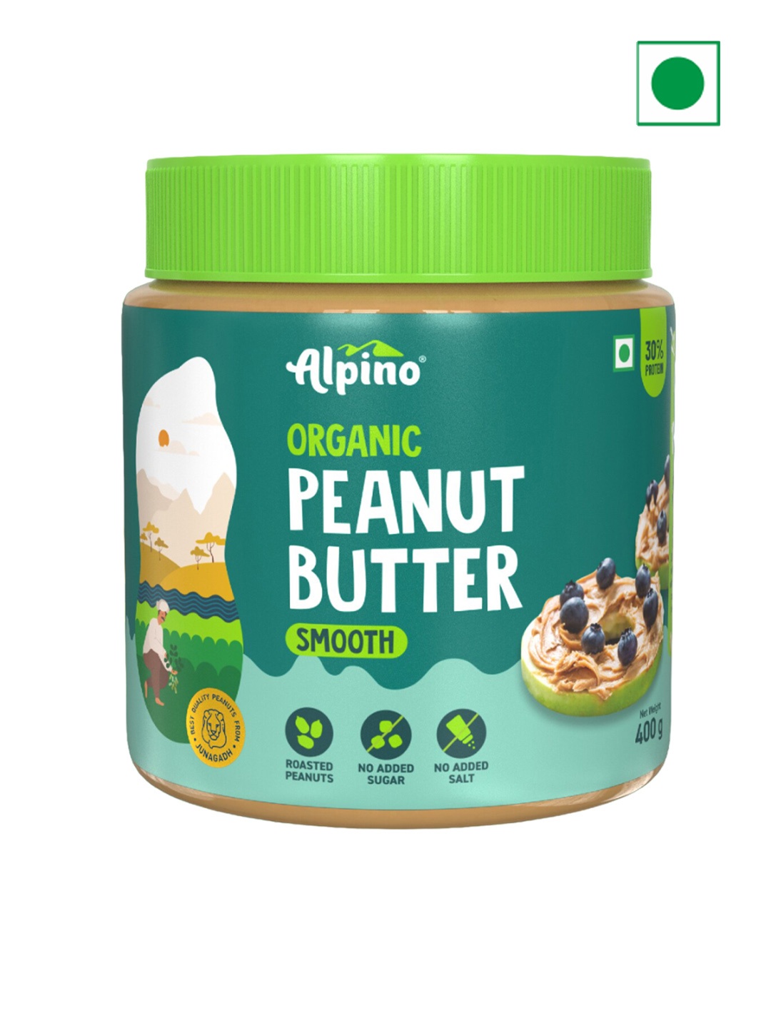

Alpino Organic Natural Peanut Butter Smooth 400G, Green