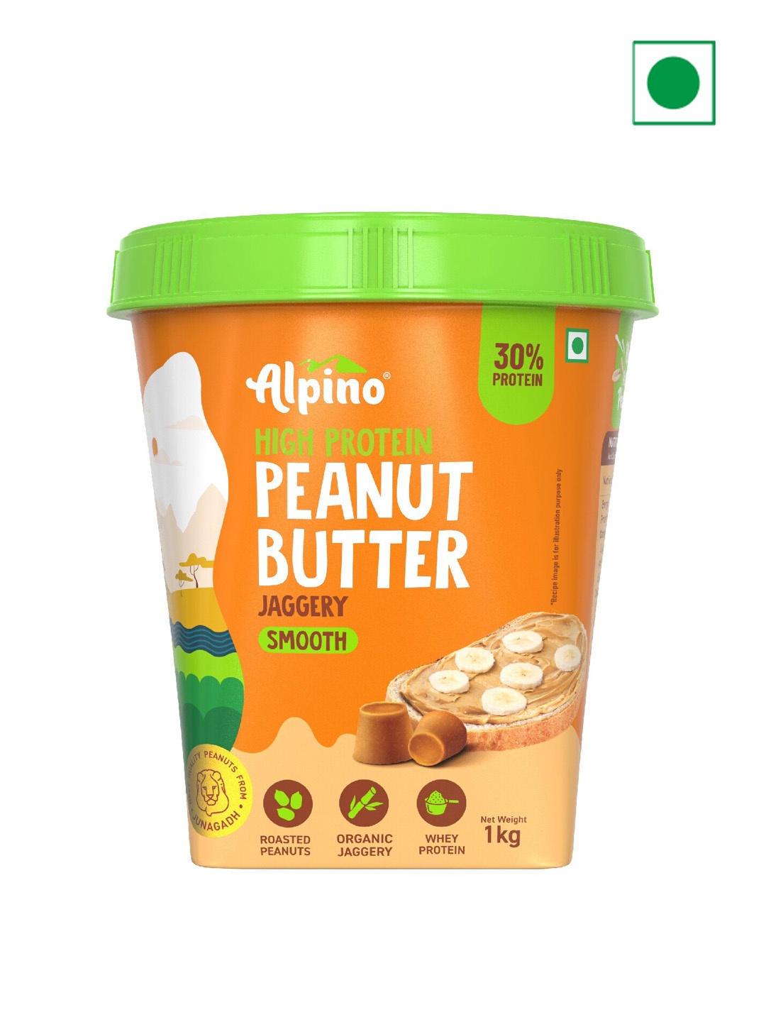 

Alpino High Protein Jaggery Peanut Butter Smooth 1 kg, Orange