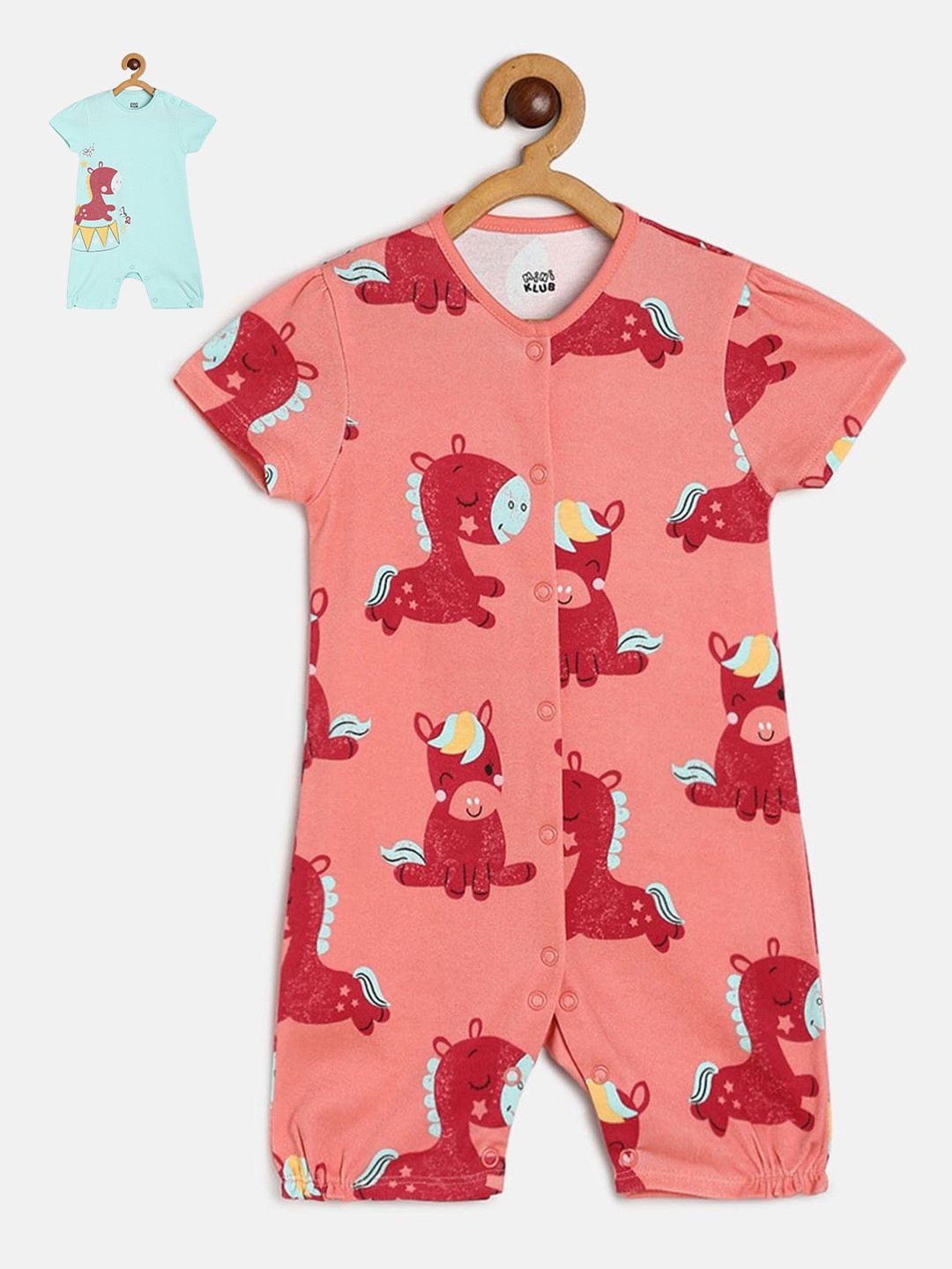 

MINI KLUB Infants Girls Pack Of 2 Printed Pure Cotton Rompers, Peach