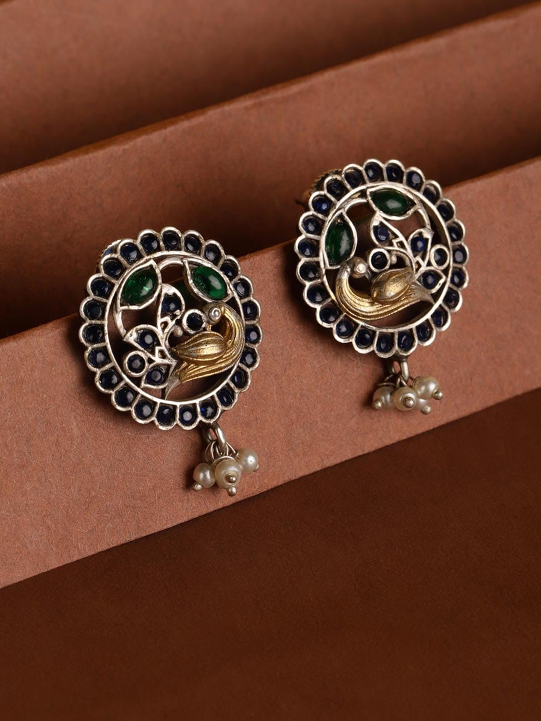 

Fabindia Peacock Shaped Metal Drop Earrings, Silver