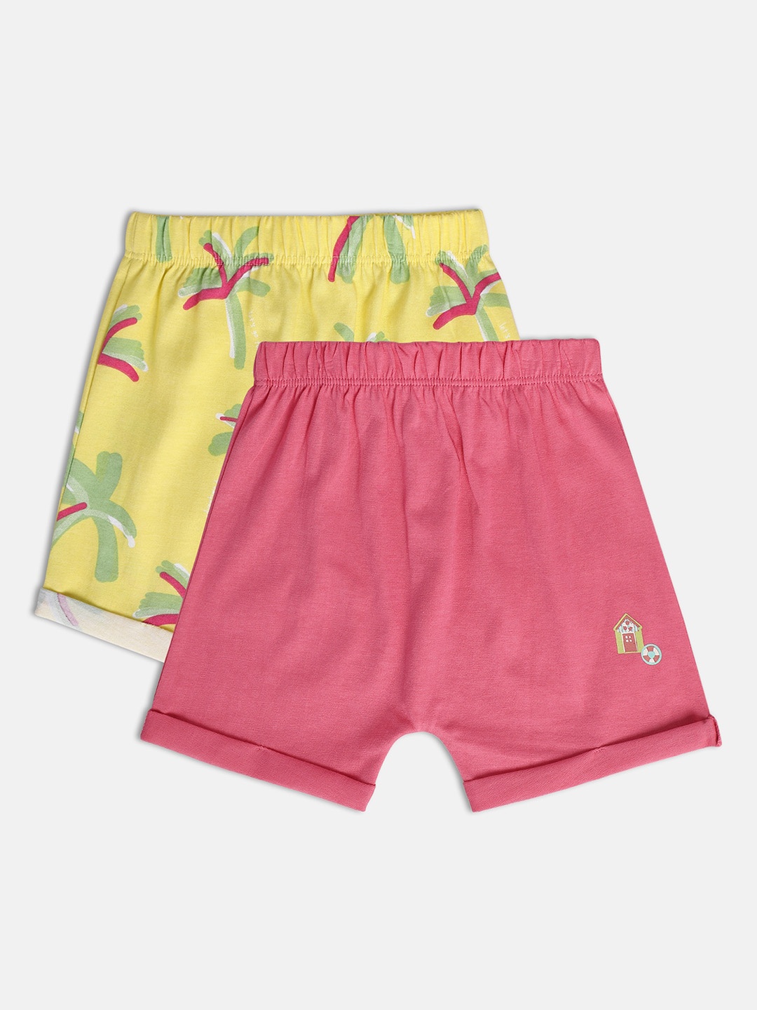 

MINI KLUB Girls Pack Of 2 Floral Printed Pure Cotton Shorts, Yellow