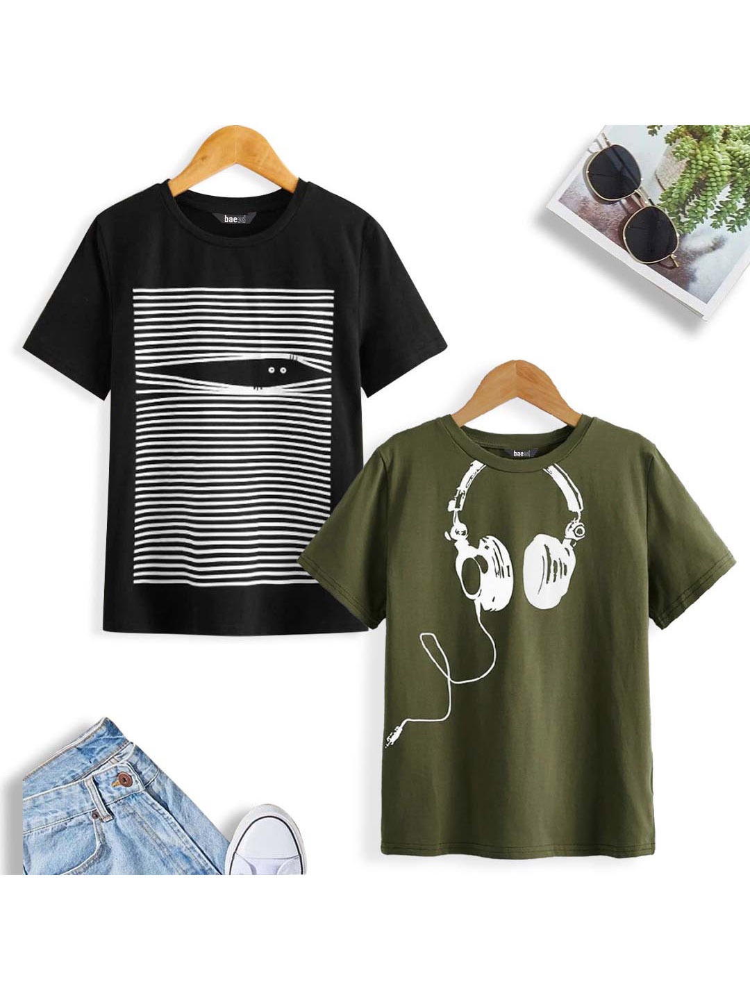 

BAESD Boys Pack Of 2 Printed Pure Cotton T-shirts, Black