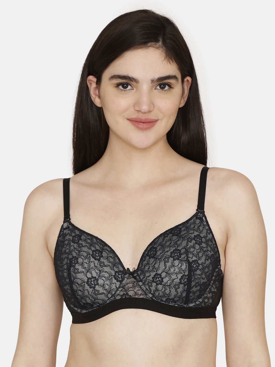 

Zivame Floral Full Coverage Underwired Lightly Padded Bralette Bra With All Day Comfort, Black