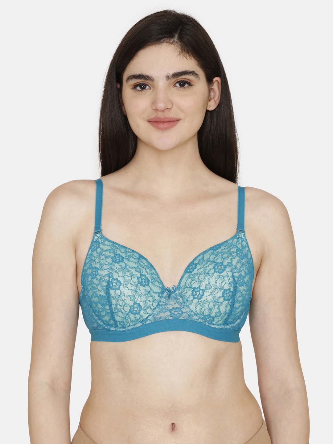 

Zivame Floral Full Coverage Underwired Lightly Padded Bralette Bra With All Day Comfort, Blue