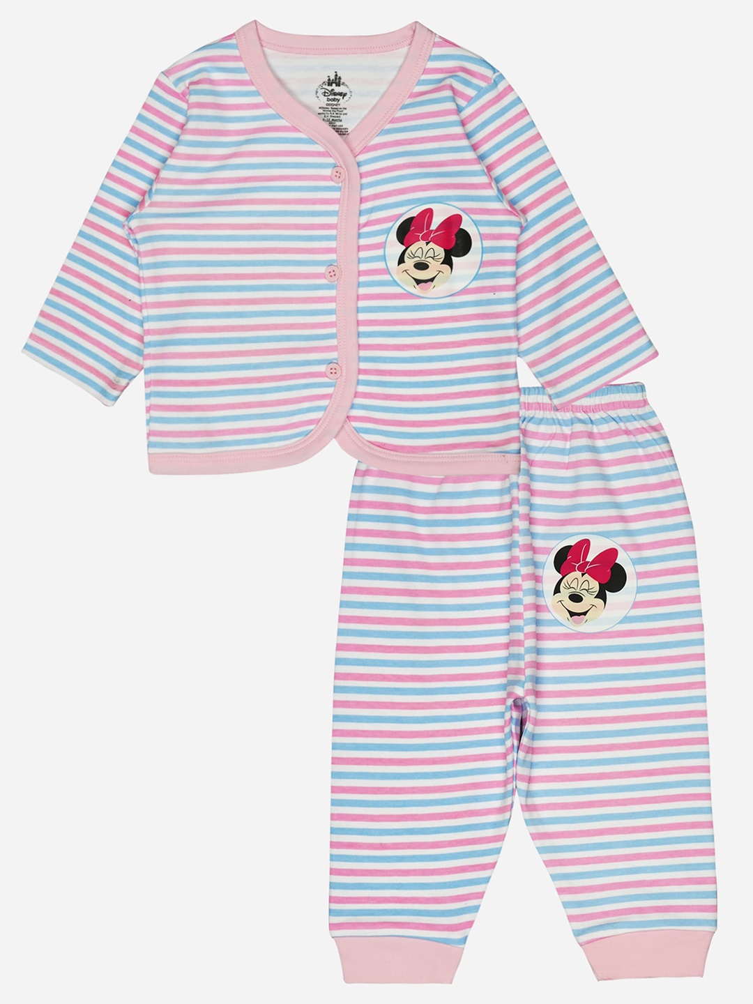 

Bodycare Kids Minnie Mouse Printed V-Neck Top with Pyjamas, Pink
