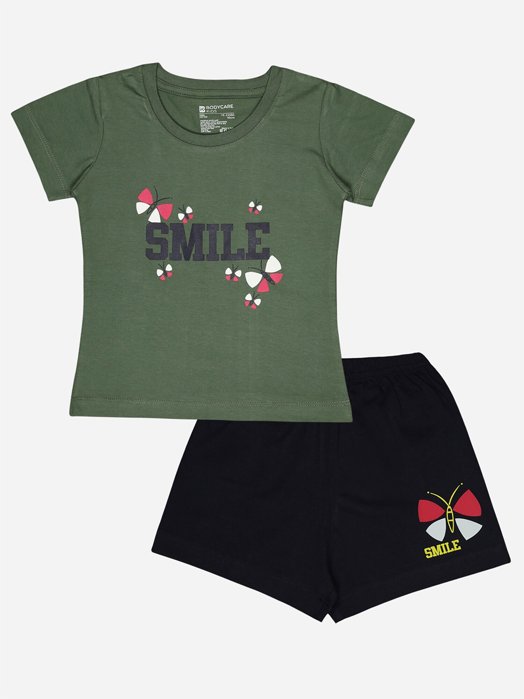 

Bodycare Kids Girls Typography Printed T-shirt with Shorts, Green