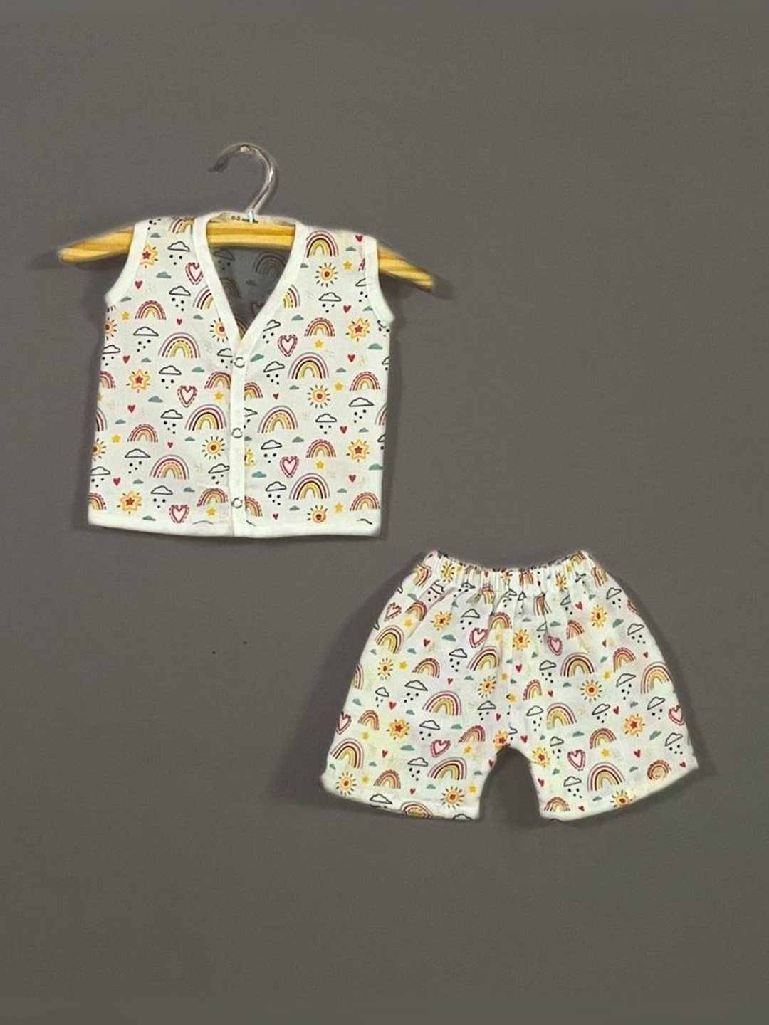 

BAESD Kids Printed Pure Cotton Top With Shorts, White