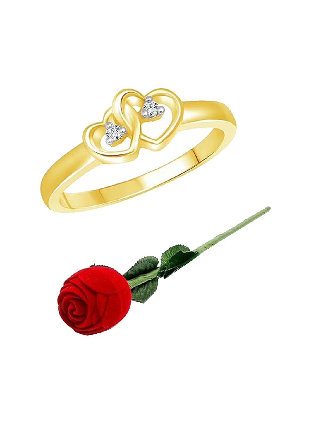 

Vighnaharta Gold Plated Cubic Zirconia Studded Finger Ring With Rose Box