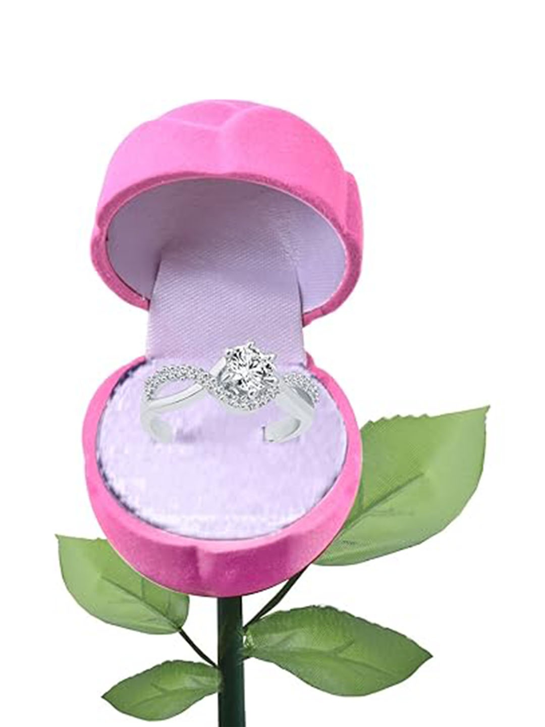 

Vighnaharta Rhodium-Plated Cubic Zirconia Studded Finger Ring With Rose Box, Silver