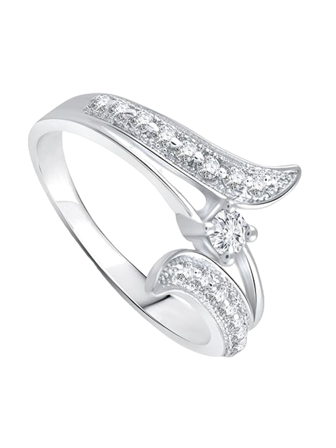 

Vighnaharta Rhodium-Plated Cubic Zirconia Studded Finger Ring With Rose Box, Silver