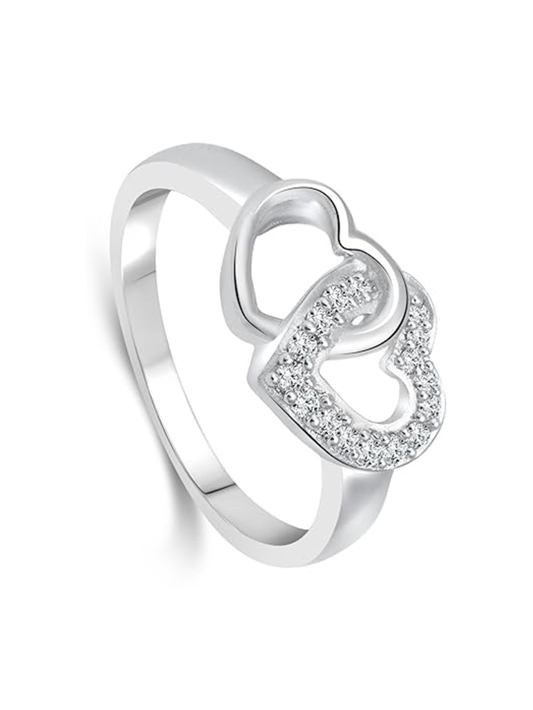 

Vighnaharta Rhodium-Plated CZ-Studded Finger Ring With Rose Box, Silver