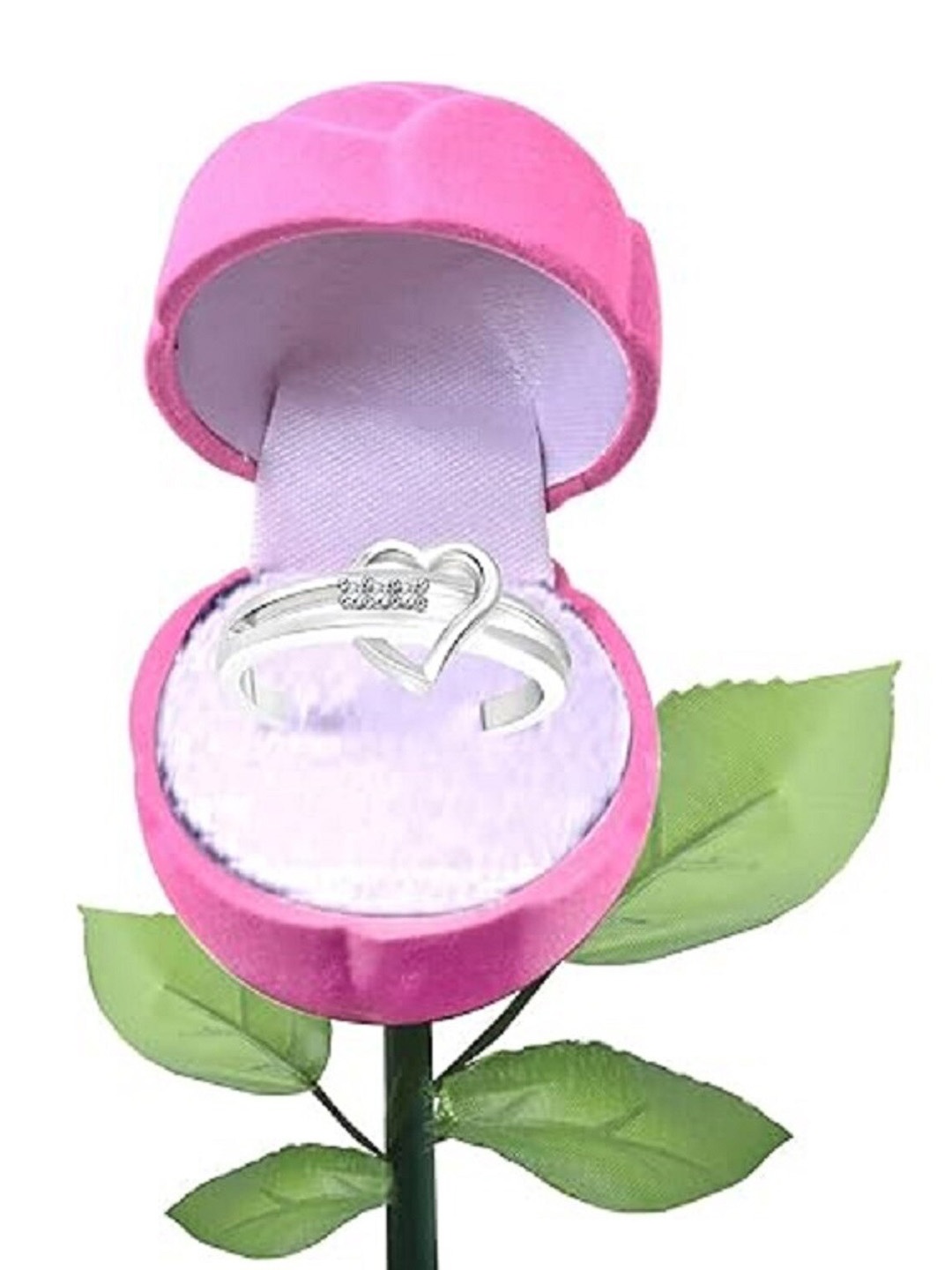 

Vighnaharta Rhodium-Plated CZ-Studded Finger Ring With Rose Box, Silver