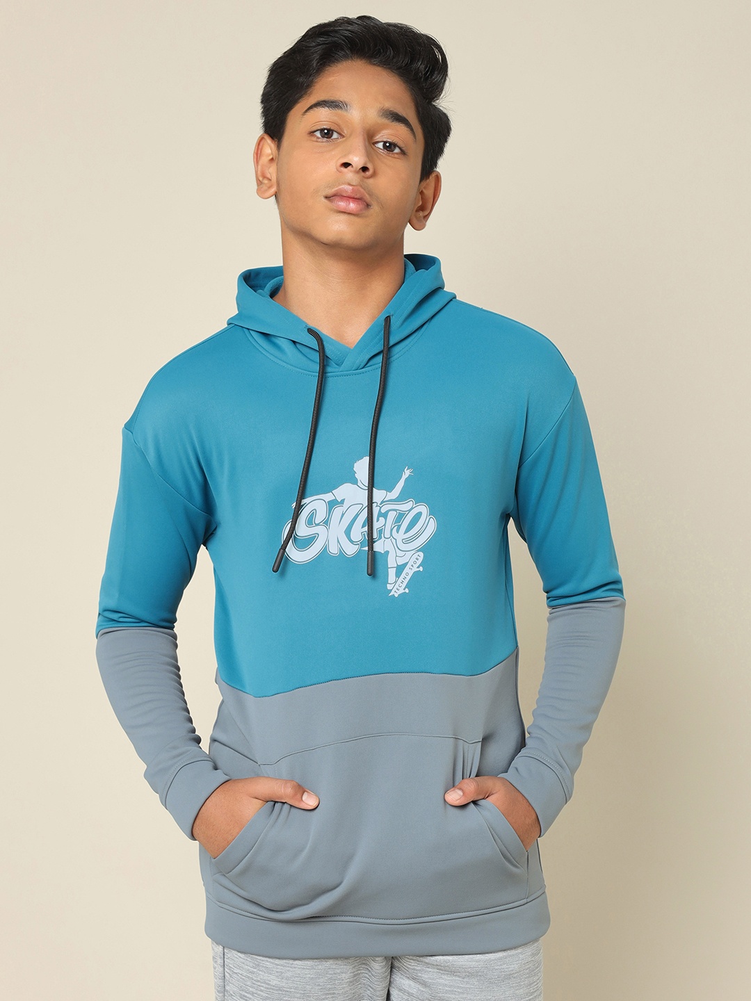 

Technosport Boys Graphic Printed Hooded Pullover Sweatshirt, Turquoise blue