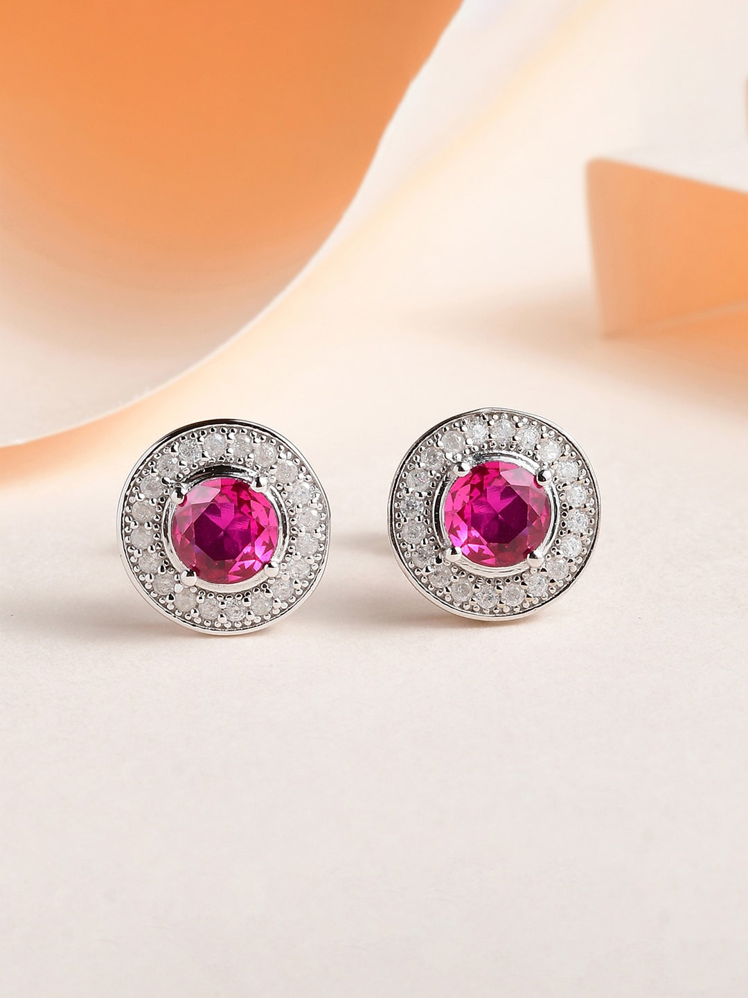 

Ornate Jewels 925 Sterling Silver Ruby Halo Stud Earrings, Red