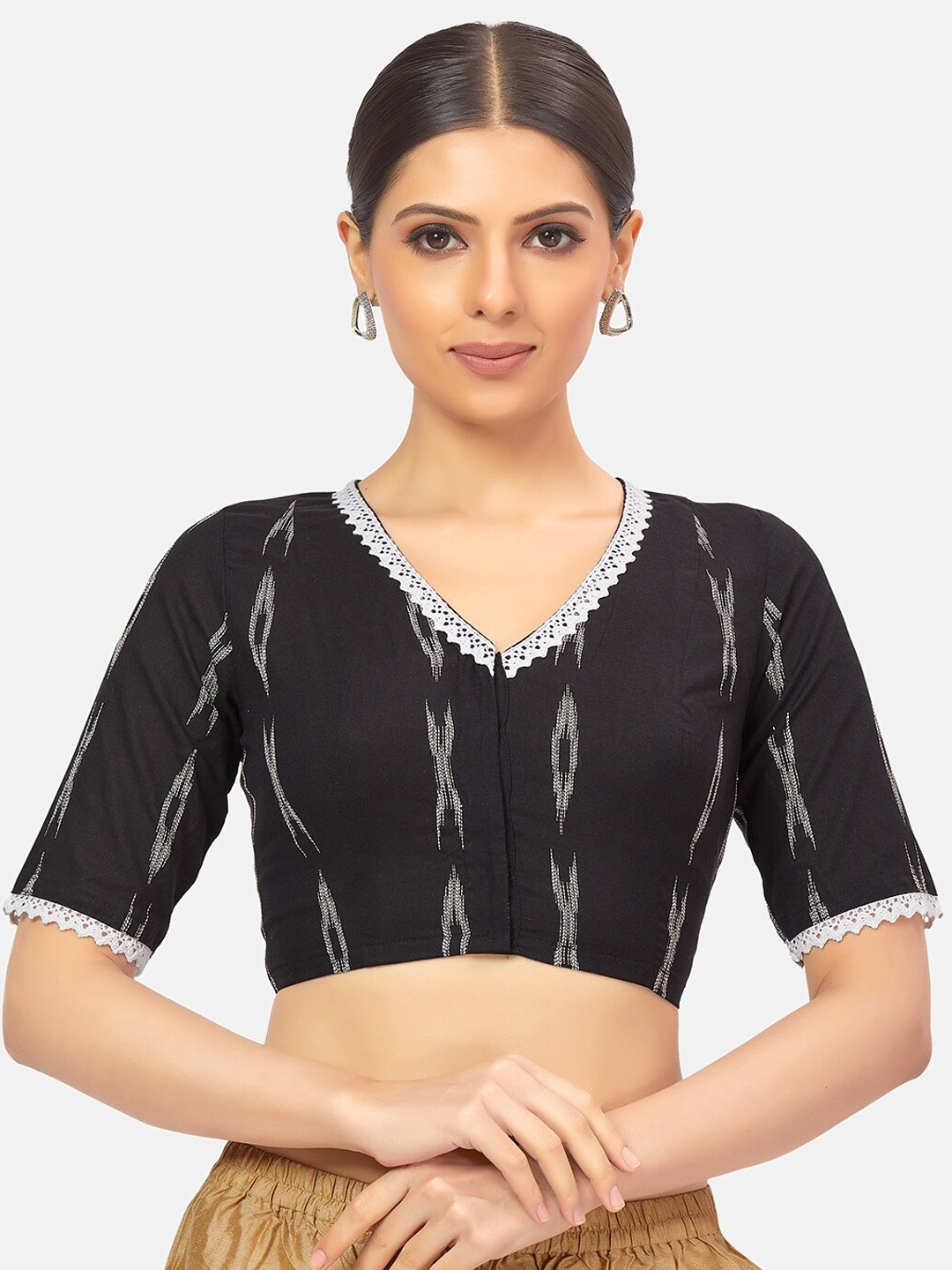 

Studio Shringaar Woven Design Pure Cotton Saree Blouse, Black
