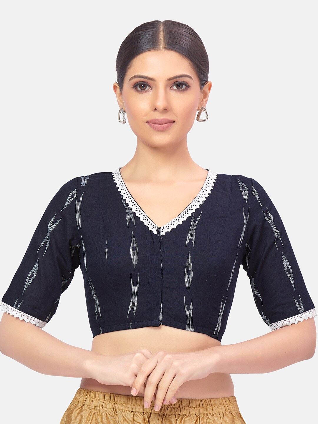 

Studio Shringaar Woven Design Pure Cotton Saree Blouse, Navy blue