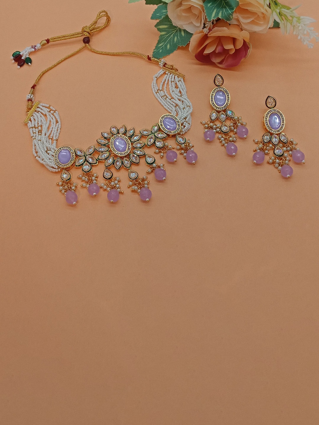 

AASHISH IMITATION Gold-Plated AD Studded Necklace & Earrings