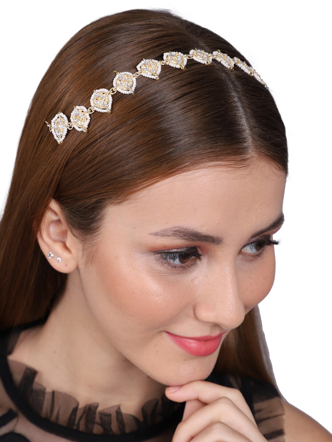 

Shining Diva Fashion Gold-Plated Kundan-Studded & Beaded Matha Patti