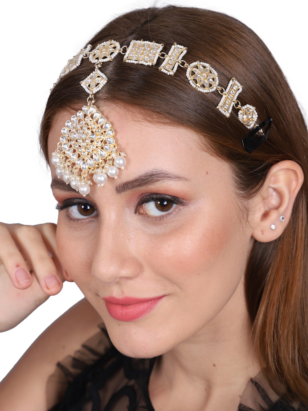 

Shining Diva Fashion Gold Plated Kundan Studded & Beaded Matha Patti